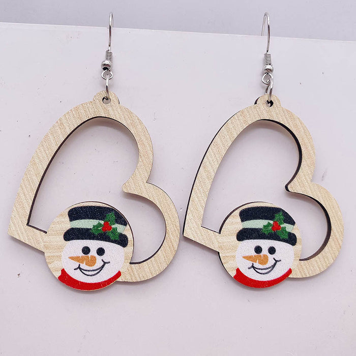 Wholesale 60pcs Christmas wooden earrings  elk dwarf heart-shaped wooden pendant earrings jewelry