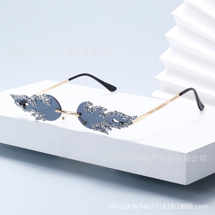 Wholesale New frameless diamond studded flame sunglasses cross-border personalized luxury sunglasses sunglasses