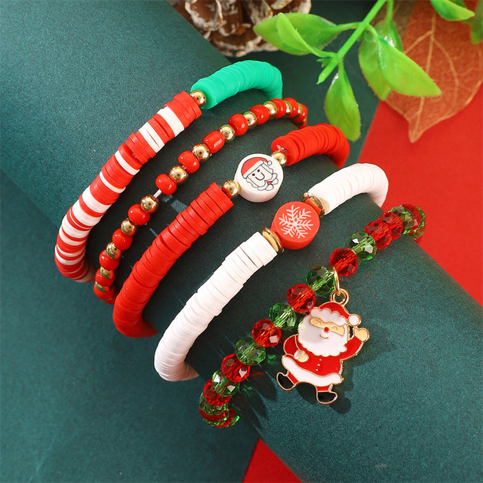 Wholesale Polymer Clay Christmas Bracelet Set Snowflake Santa Design Fashion Accessory Gift