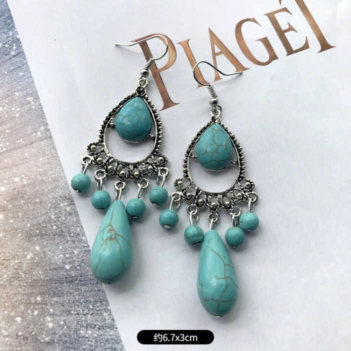 Wholesale Alloy Vintage Turquoise Ethnic Style Earrings JDC-ES-Luox009