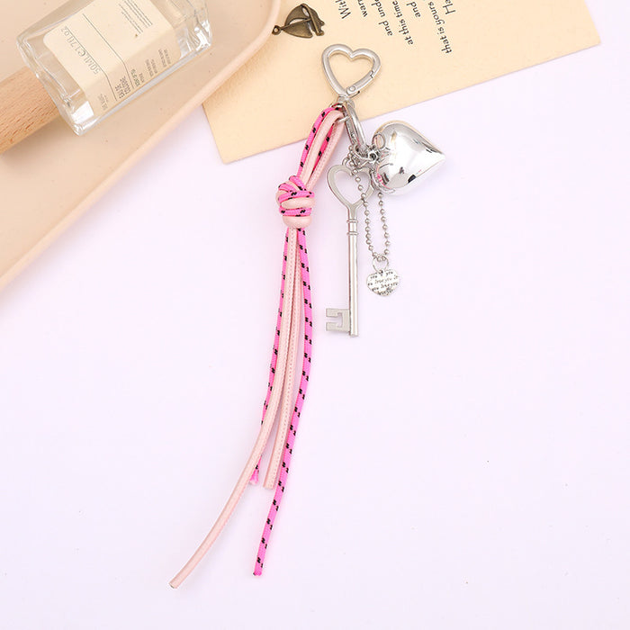 Wholesale Leather bow heart pendant luggage keychain lanyard accessories single buckle tassel pendant accessories