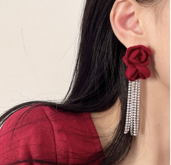 Wholesale Long rhinestone chain tassel earrings