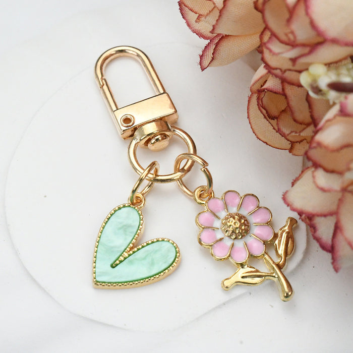 Wholesale 2pcs Cherry Blossom Heart Flower Keychain