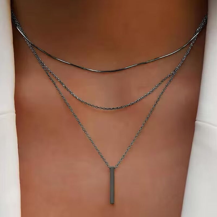 Wholesale Bohemian Multi layer Necklace Personalized Multi layer Small Hard Bar Pendant Collarbone Chain Stacked Wearing