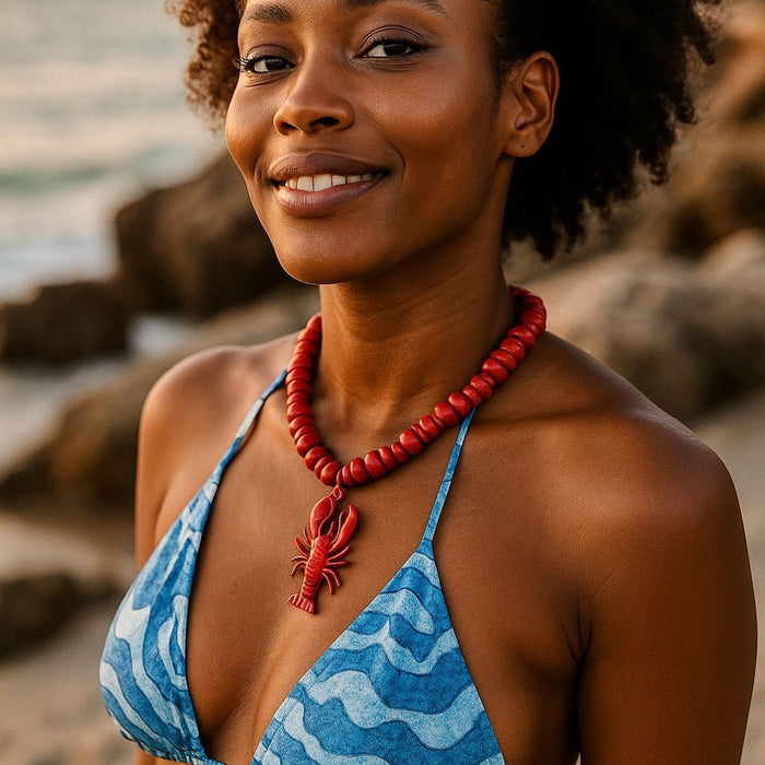 Wholesale  Alloy Spray-Painted Lobster Pendant Beaded Versatile Necklace for Women