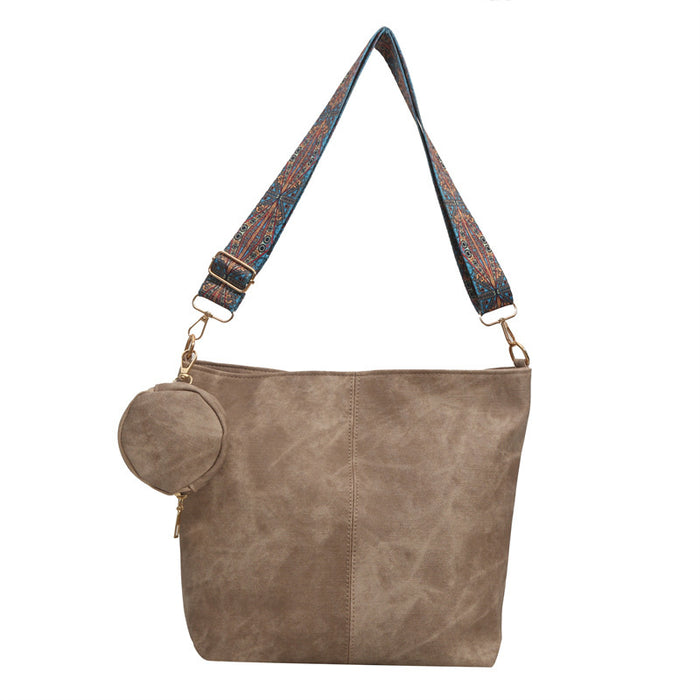 Wholesale Vintage Khaki PU Bucket Bag Large Street Trend Shoulder Crossbody Handbag