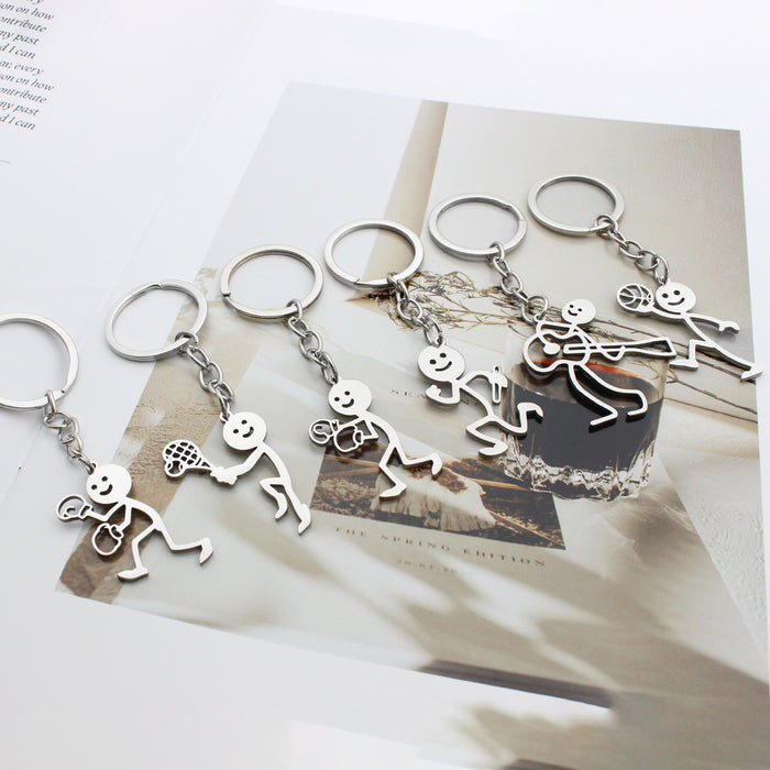 Wholesale Stainless steel keychain sports matchstick couple style keychain funny accessories