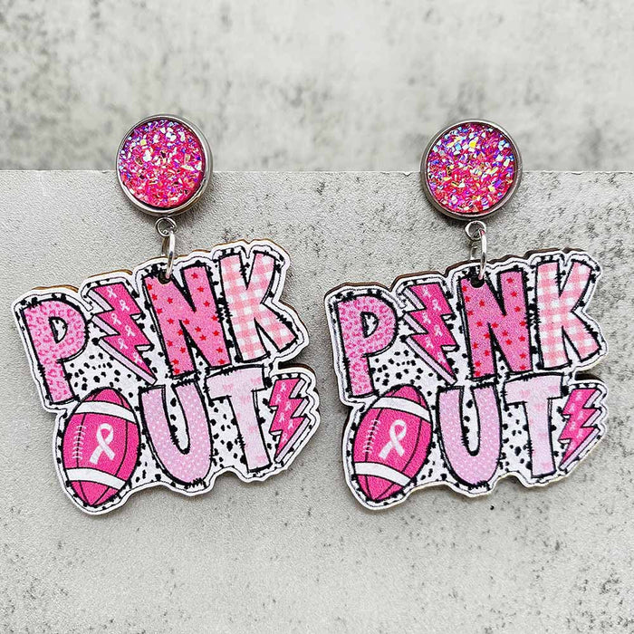 Wholesale Sports Theme Wooden Earrings Pink Wrist Rugby Game Day Earrings Valentine' s Day Gift