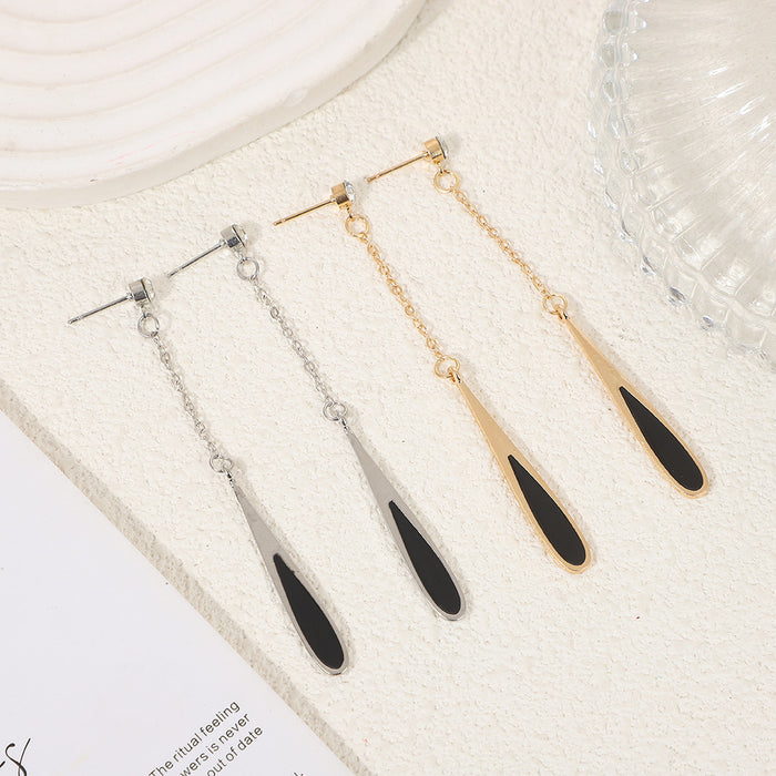 Wholesale Luxury earrings with high-end feel, niche design, fashionable creativity, oil dripping, versatile and long earrings