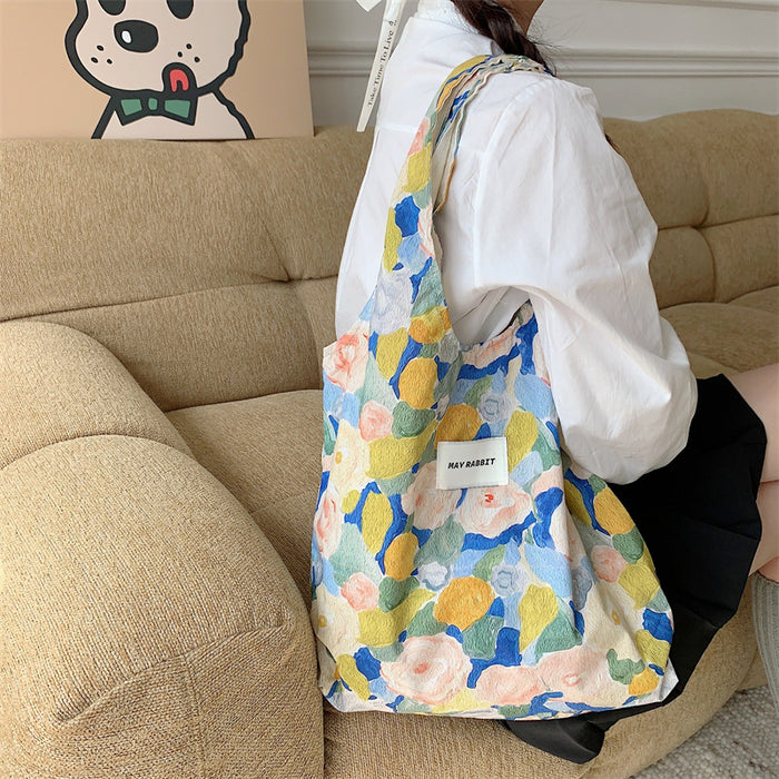 Wholesale Retro oil painting flower canvas bag casual shoulder bag cloth bag hand-held large bag vest bag