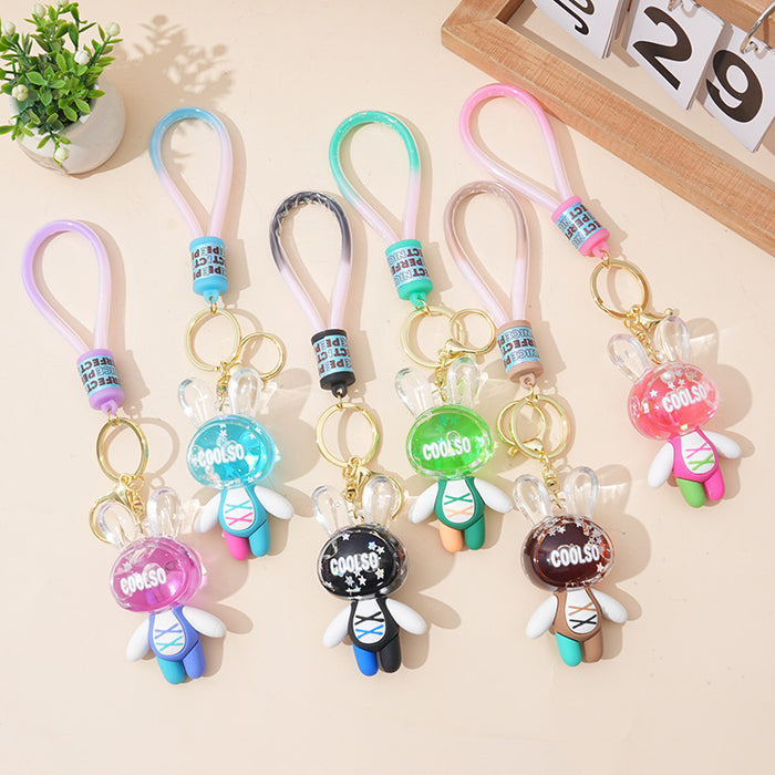 Wholesale Cartoon acrylic quicksand rabbit keychain couple doll car key chain bag pendant small gift