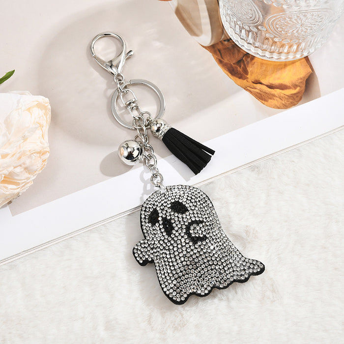Wholesale Rhinestone Ghost Head Keychain Zinc Alloy  Gift Bag Charm Car Key Accessory