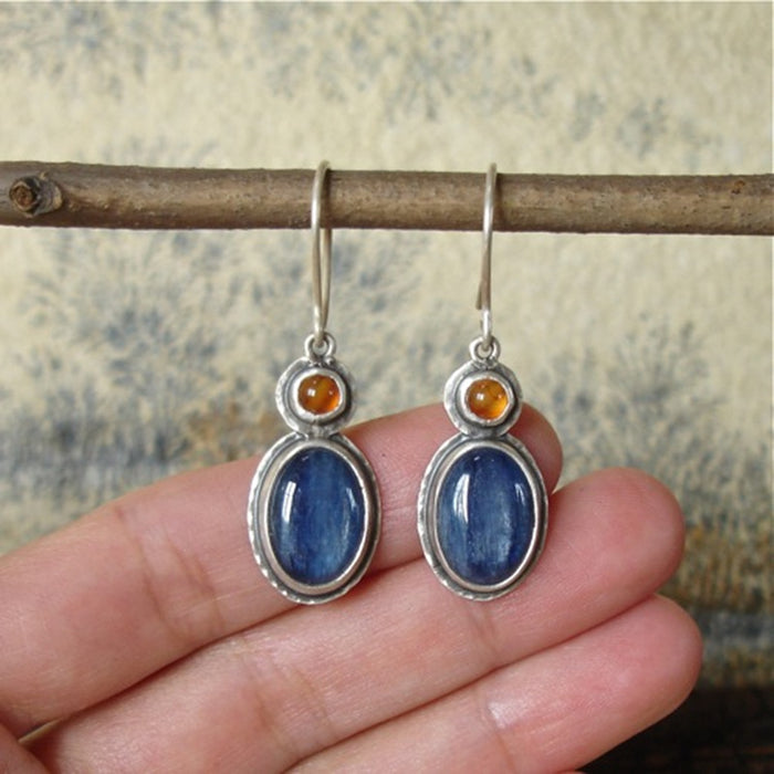 Wholesale Ethnic-Style Antique Silver Earrings with Gemstones and Diamonds