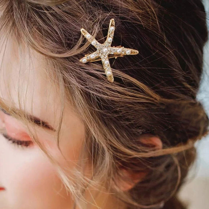Wholesale Pearl Starfish Hairpin Top Clip Hairpin Inlaid with Rhinestone Starfish