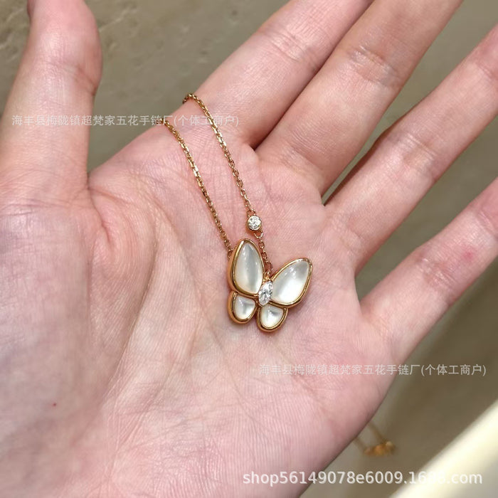 Wholesale Layering Butterfly Pendant Necklace Gold Plated White Shell Copper