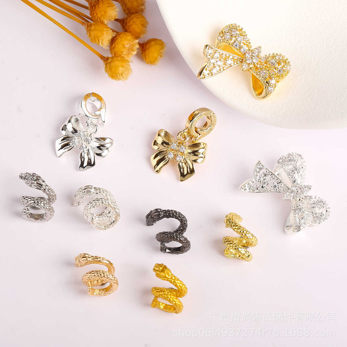 Wholesale Running ring inlaid with zirconium and full diamond bow, separated by pearl crystal accessories DIY handmade bead matching