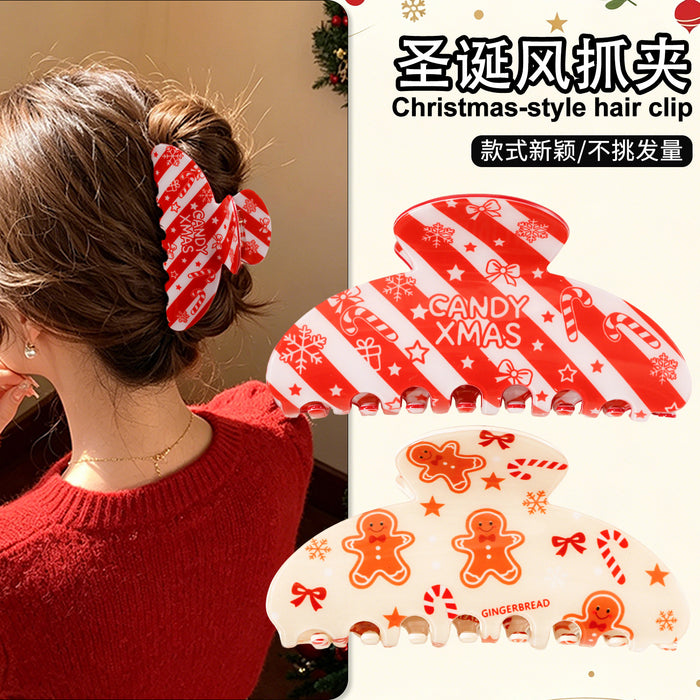 Wholesale PVC Christmas Claw Hair Clip Gingerbread Man Reindeer Design Women Everyday Styling Gift