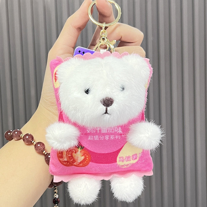 Wholesale Cartoon plush potato chips bear doll creative couple anti-lost keychain cute bag pendant online celebrity gift