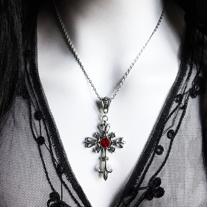 Wholesale Vintage Ruby Cross Necklace Fashion Pendant Necklace