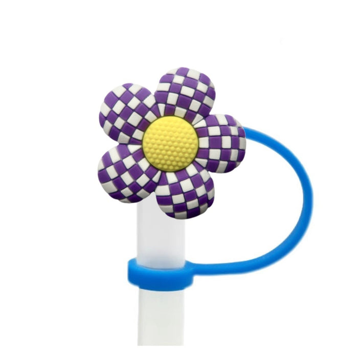 Wholesale Colorful flower shaped straw cap 8/10mm reusable water cup straw stopper straw cap in stock