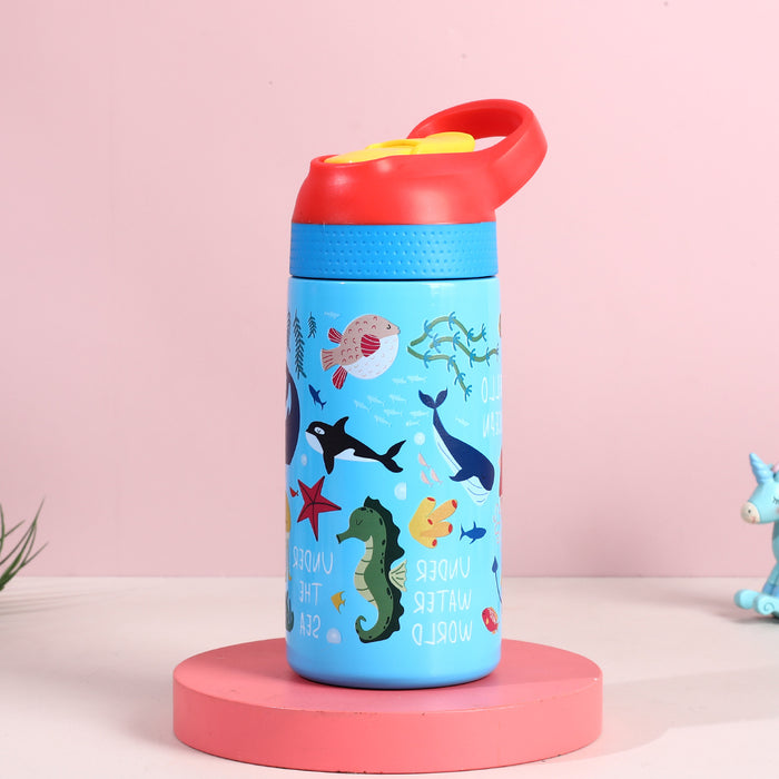 Wholesale Children' s thermos stainless steel water cup graffiti cartoon outdoor straw cup portable sports water bottle