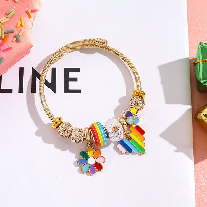 Wholesale Colorful stainless steel Rainbow Series love balloon Charms Bracelet