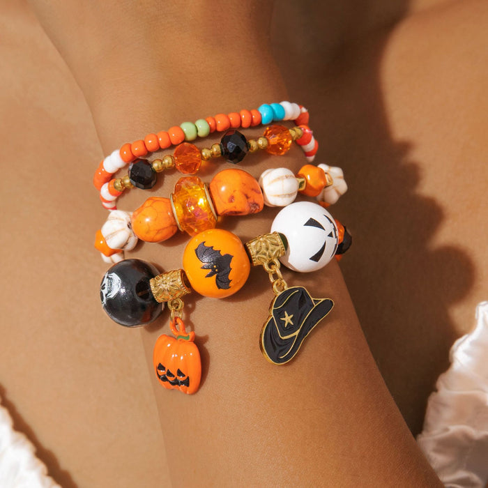 Wholesale Halloween Boutique  Skull Bat Acrylic Bead Bracelet Evil Eye Party Jewelry Accessory MOQ≥2