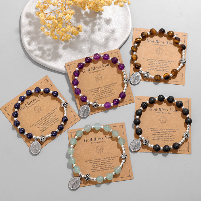 Wholesale Alloy cross pendant bracelet with stone beads and elastic cord