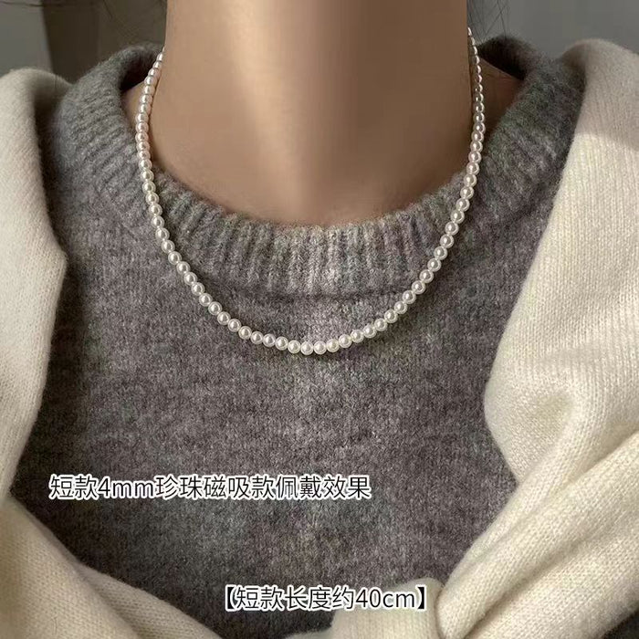 Wholesale Magnetic buckle, round pearl necklace, fashionable and socialite necklace, elegant design, high-end collarbone chain