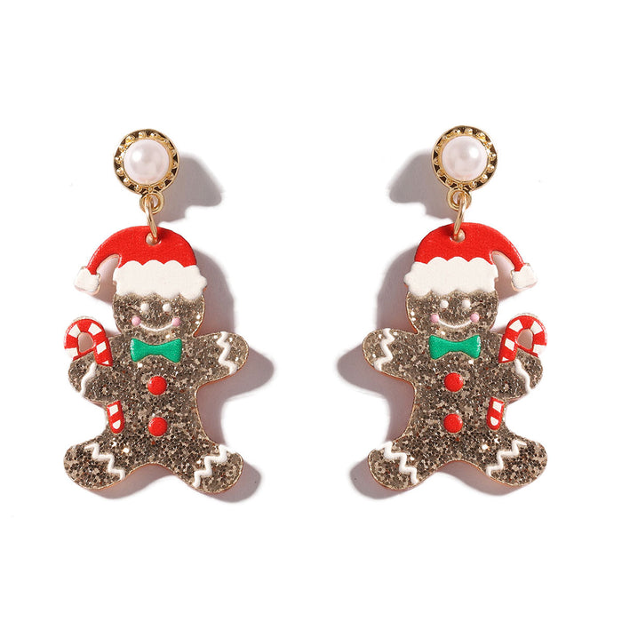Wholesale Christmas Cute Cartoon Glitter Printed Bow Earrings