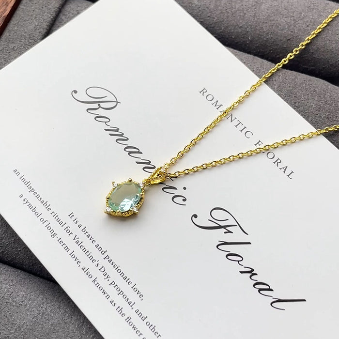Wholesale Super sparkling zircon geometric necklace accessory, light luxury, simple and high-end pendant, niche blue oval collarbone chain