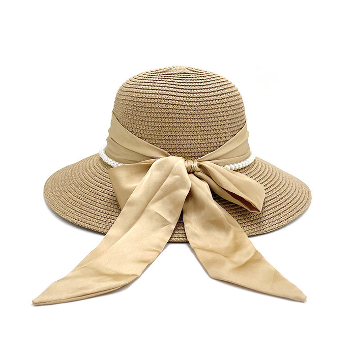 Wholesale Bow Pearl Sun Protection Straw Hat for Women, Summer Sunshade Versatile Hat