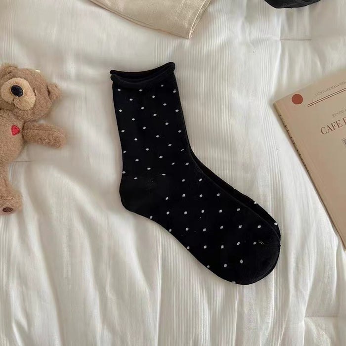 Wholesale Curled edge polka dot socks, mid tube socks, simple pile socks, long socks
