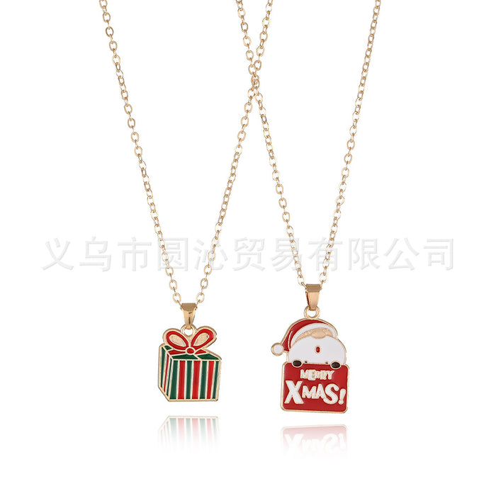 Wholesale Christmas friends children' s necklace cartoon  snowman snowflake alloy drop oil jewelry suit