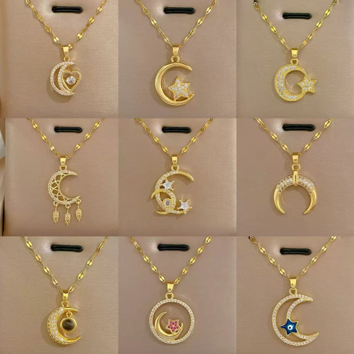 Wholesale Star and Moon Luxury Diamond Clavicle Necklace