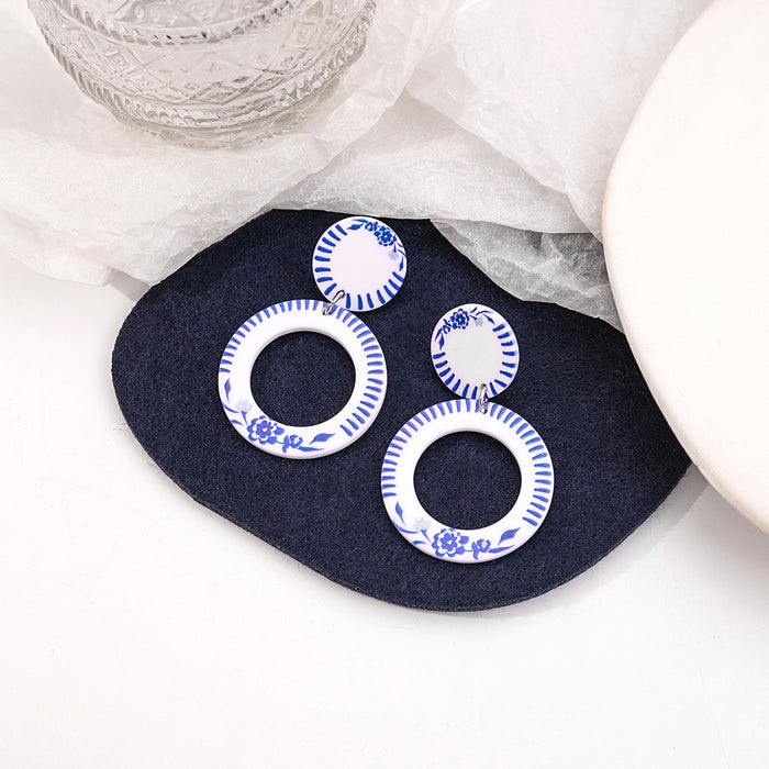 Wholesale Blue and White Porcelain Fragment Acrylic Earrings JDC-ES-MDD098