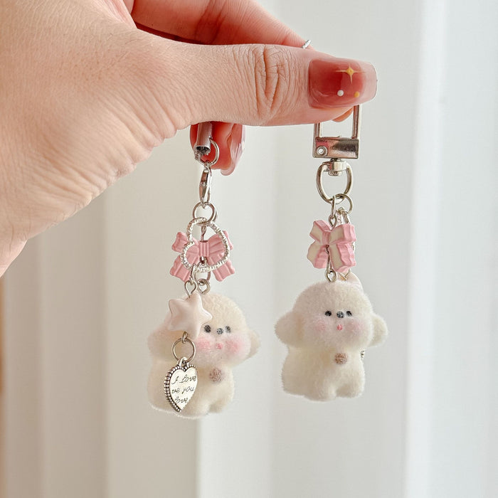 Wholesale Flocked Bear Mobile Phone Pendant Girl Heart Bow Bag Pendant Accessories Car Keychain