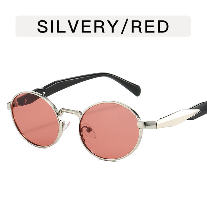 Wholesale Elliptical metal personalized sunglasses, fashionable large frame sunglasses, internet famous retro street photography sunglasses
