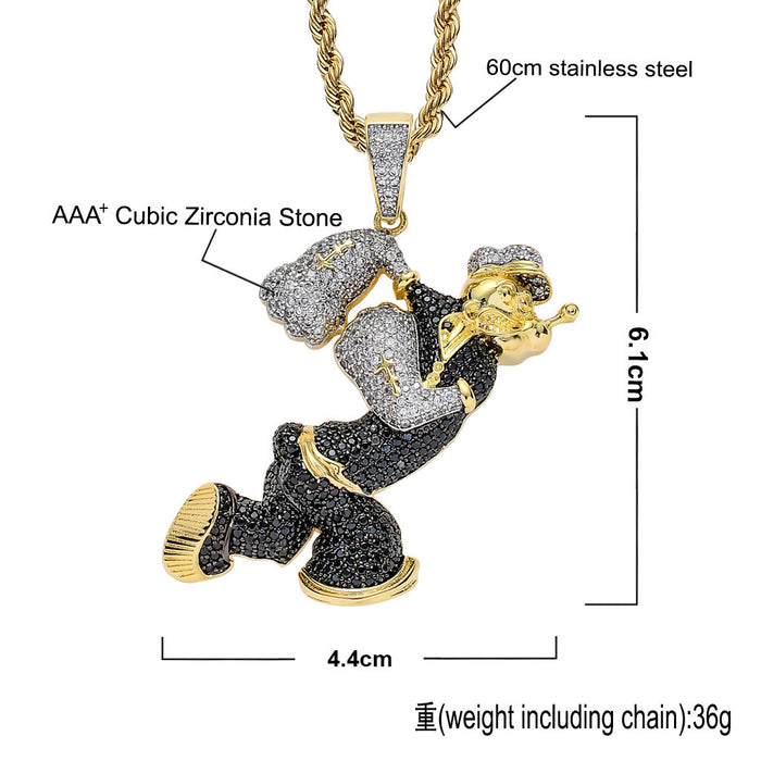 Wholesale Cartoon character pendant micro-painted zircon real gold plated necklace for men