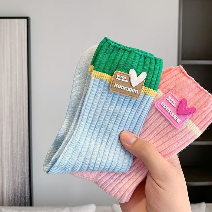 Wholesale Socks color blocked cotton pile socks color blocked heart