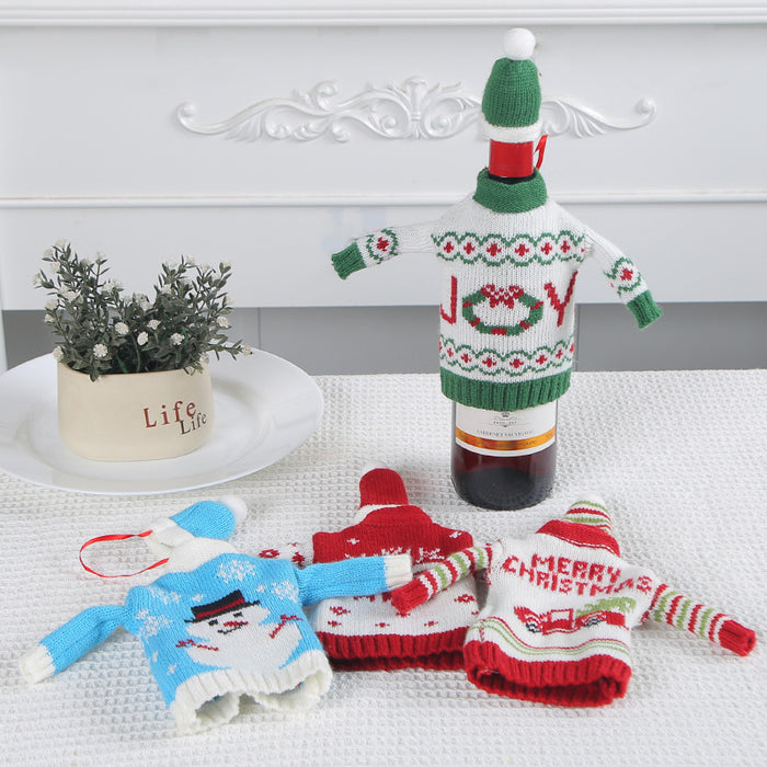 Wholesale Christmas Wine Bottle Cover  Christmas Decorations Snowman Knitted Red Wine Cover Restaurant Decoration