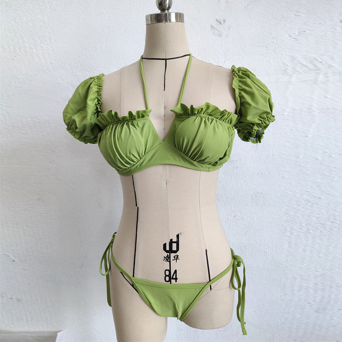 Wholesale Solid color simple and atmospheric split two-piece bikini sexy lace up swimsuit for women