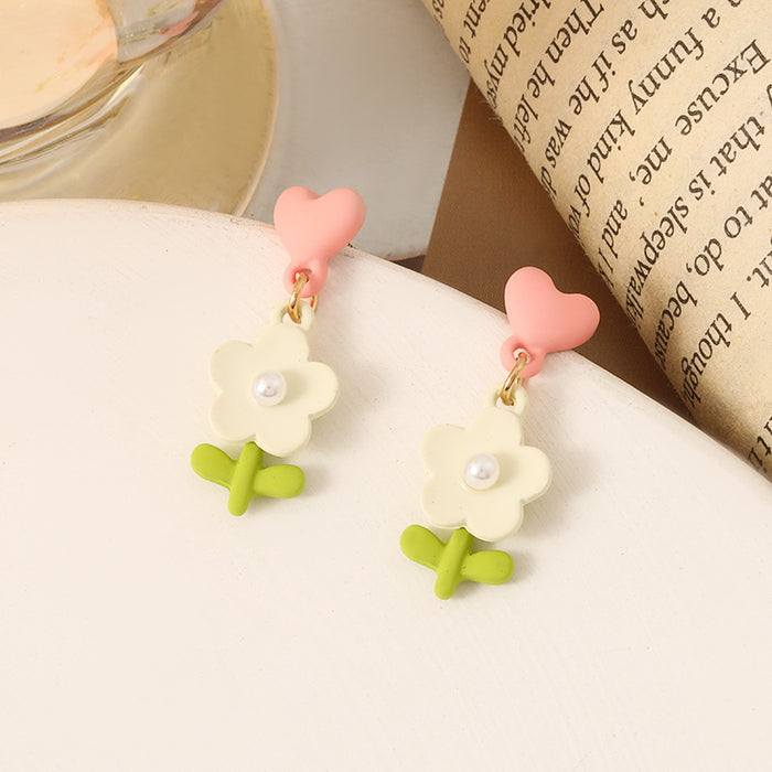 Wholesale Silver Needle New Flower Earrings Earstuds Earrings Wholesale Love Versatile Jewelry