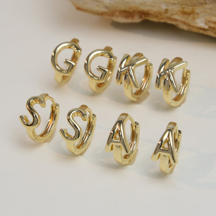 Wholesale  18k gold high-polished brass simple 26 English letters earrings