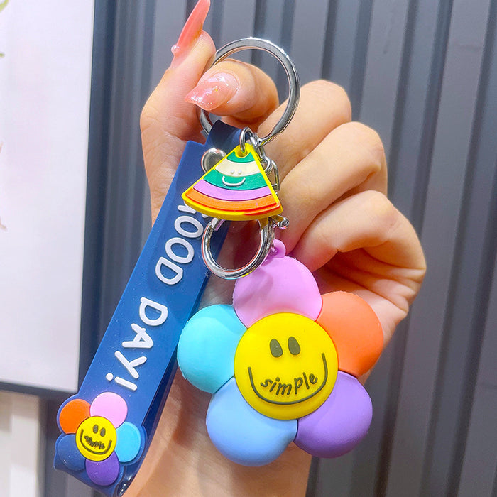 Wholesale Personalized and Creative Colorful Smiling Face Flower Cute Cartoon Keychain Pendant Dropping PVC Car Key Pendant
