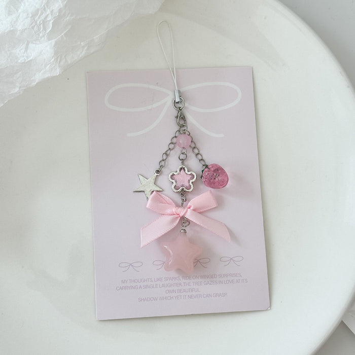 Wholesale Flower Star Beaded Mobile Phone Pendant Bag Strawberry Bow Keychain