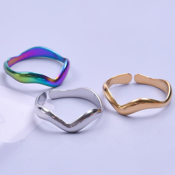 Wholesale Simple irregular ring, light luxury, cool style, adjustable opening, gold steel titanium ring, tail ring
