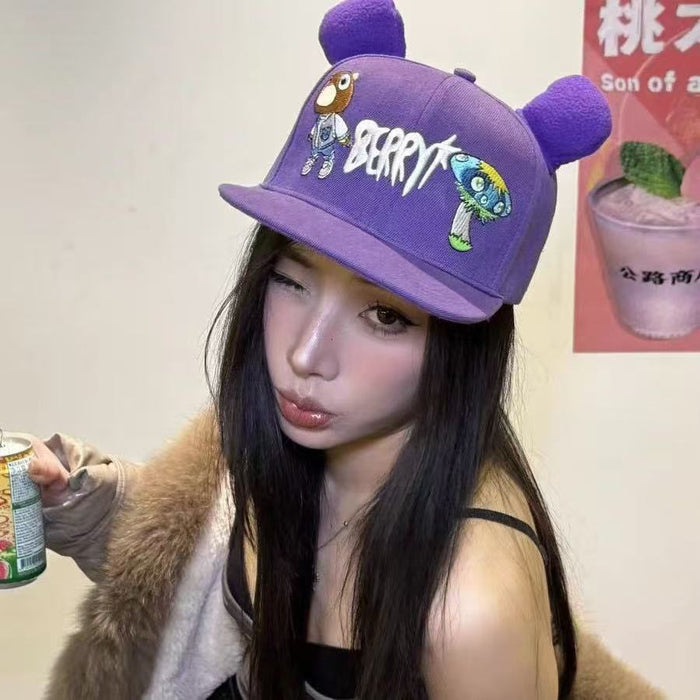 Wholesale Cute Cartoon Letter Embroidery Purple Baseball Cap for Women Versatile  Sunshade
