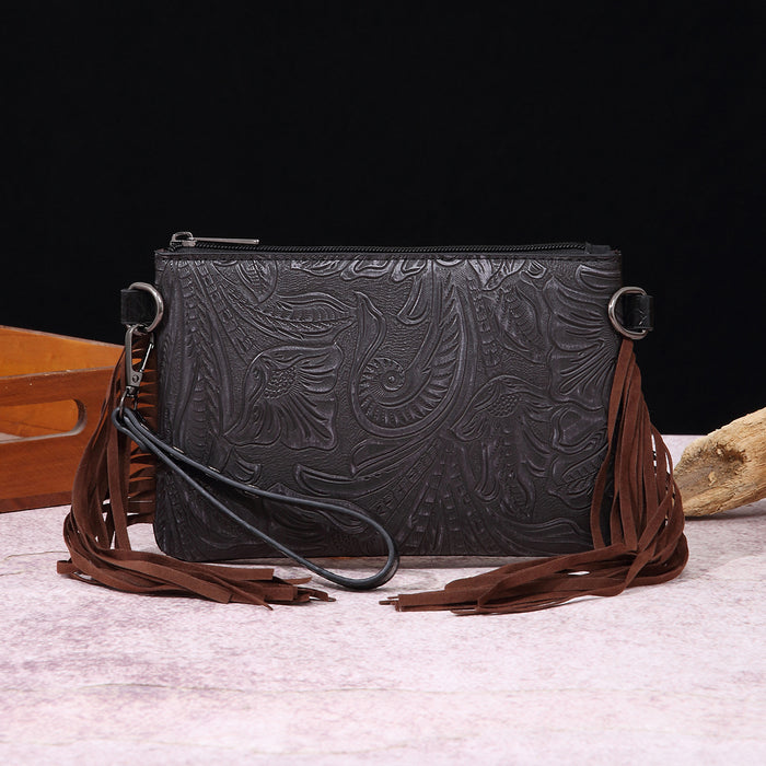 Wholesale Vintage Cotton and Linen Print Western Bohemian Leather Carving Hand Wallet Crossbody Women' s Bag