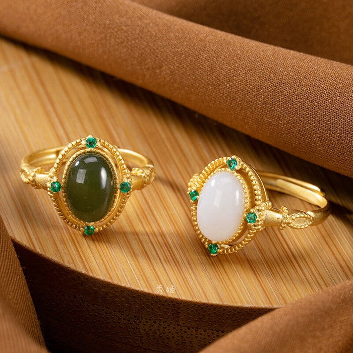 Wholesale Oval-shaped court-style ring with a green zircon stone